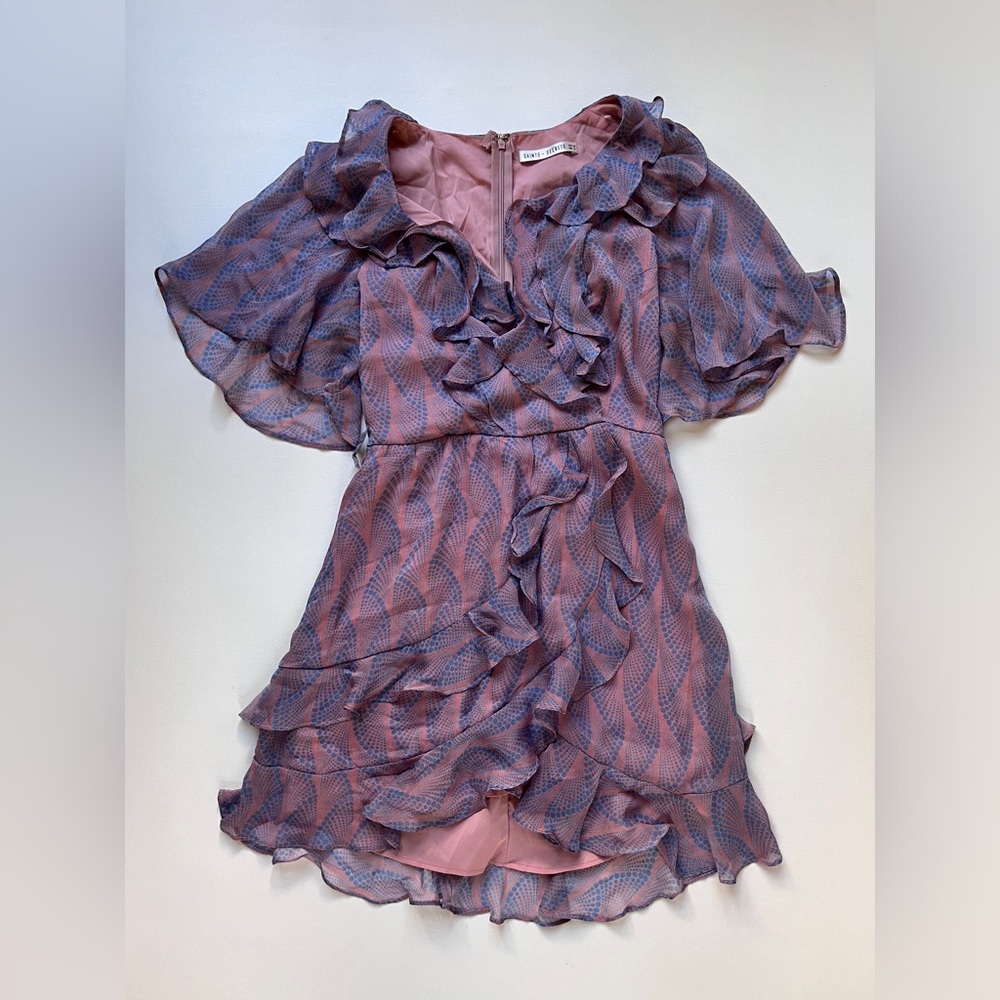 Saint + Secrets (Vici) Mini Ruffle Dress Women’s Small Pink & Purple